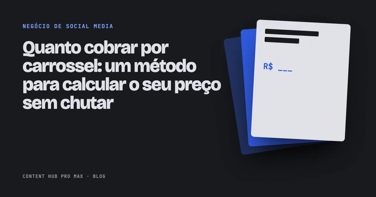 Gráfico com uma pilha de slides 4:5 em azul sobre fundo escuro e o título sobre como calcular o preço de um carrossel